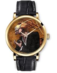 SPRAWL Aanalog Fashion Series Gold Ladies Watches of Genuine Black Leather Strap,Unique Wrist Watch for Women Girls Designed with furious man