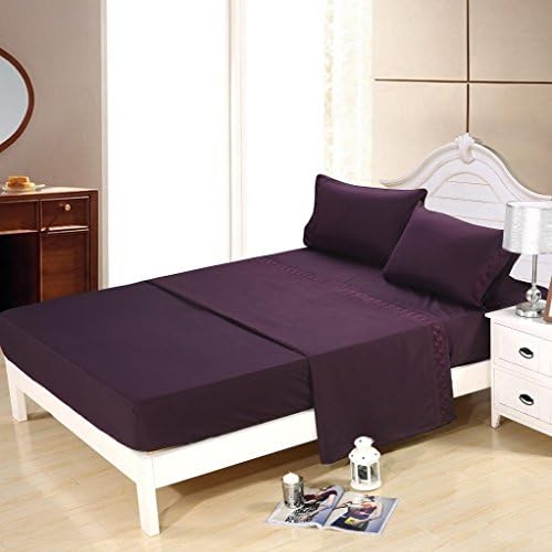 Homehug Textile 1800 Thread Count Embroidered Super Soft Bed Sheets Set 4pc Soft Polyester,king Size/queen Size,easy Care,breathable,wrinkle Free,50% Off!shipments From the United States,no Pungent Odor (King Size, PURPLE)