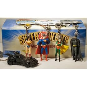 DC Super Heroes PVC Figural Keychains (Set of 5: Batmobile, Batman, Robin, Superman and Wonder... by DC Comics