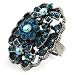 Vintage Diamante Cocktail Ring (Antique Silver Dark Turquoise)