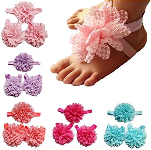 Mookira® Mixed Baby's&Girl's HeadBands/ Hair Bows and Barefoot Sandals Flower 5set