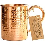 100% Copper Mug for Moscow Mule - 16oz Hammered Pure Copper Thick Wall - BONUS Recipe Cards!