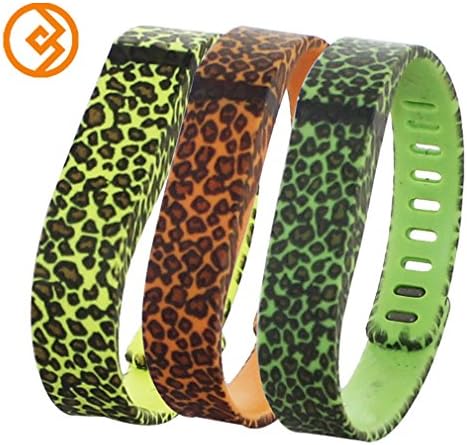 Bandcase New Style Lepoad Set Size Large L or Size Small S Multicolor Leopard Combinational Replacement Bands with Metal Clasps for Fitbit Flex Only No Tracker/ Wireless Activity Bracelet Sport Wristband Fit Bit Flex Bracelet Sport Arm Band Armband (Peach&Yellow&Green, Large)