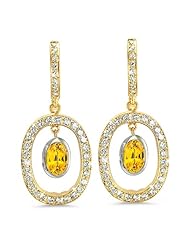 Duo Oval, Vintage Diamond Earrings In 18K Yellow Gold With A 1.00 ct. Genuine Yellow Sapphire Center Stone.