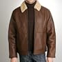 Men's Zip Front Lamb Shearling Bomber Jacket - Red Brown - XXL