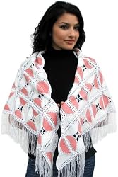 Handmade Faux Leather Shawl - Cinnamon Pink & Pure White (Crocheted Border)