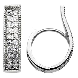 Sterling Silver Extended Cubic Zircoina Hoop Huggy Earrings
