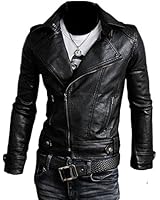 King Ma Men's Punk Zipper PU Leather Slim Motorcycle Jacket Outerwear