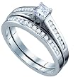 Stunning 2pc. 10k. White Gold Genuine Diamond Bridal Set w/ Princess Center Stone " Size 7 "