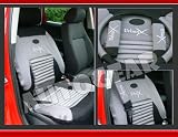 Black Grey Mesh Look Lumbar Back Support Car Seat Covers Full Set Includes Steering Wheel Cover Glove+2 Harness Shoulder Pads