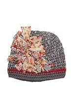 Alice Hannah Gorro Lana Fabric Flower Crochet Beanie (Gris)