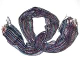 Blue Base with Multicolor Thin Stripes Rayon and Lurex Mesh Scarf, 14" X 64"