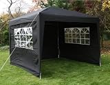 3x3mtr Black Pop Up Gazebo, FULLY WATERPROOF, FREE WindBar and Four Sides and Bag Included.