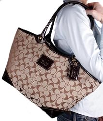 Coach Signature Bleecker Book Shopper Bag Purse Tote 14385 Khaki Black