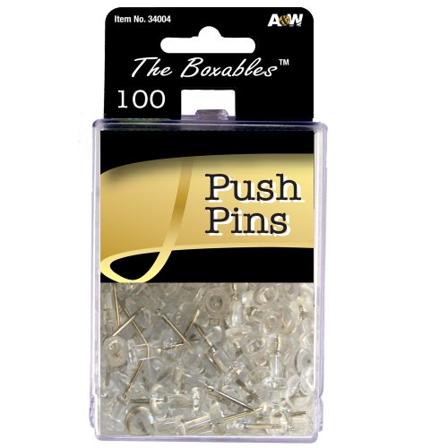 A&W Products Boxable Push Pins, Clear, 100-count Box (34004)