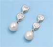Sterling Silver Earrings with Clear CZ & Fresh Water Pearl - 23MM