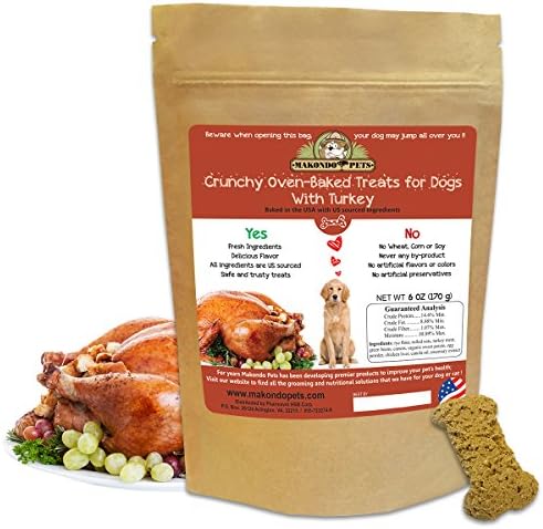 Crunchy Treats for Dogs with Turkey By Makondo Pets- Bag Of 6 oz- 5 Delicious Flavors- USA Made Dog Treats For Small Or Large Breeds- All Natural, Safe &amp; Healthy Dog Training Treats
