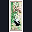 Happy Panda Family Bamboo Wall Scroll