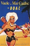 BEAUTIFUL GIRL COUPLE TROPICAL CARIBE BEACH VINTAGE POSTER CANVAS REPRO