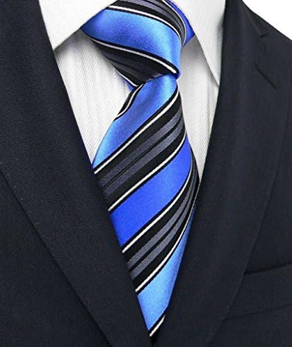Zheli Men's Stripes Blue Black Jacquard Woven Silk Tie NeckTie, 58 x 3.25 inch