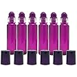 6 Pack - Roll on Glass Bottle - 10ml 1/3oz Size for Essential Oil - Empty Aromatherapy Perfume Bottles - Refillable Slim with Cap (Purple)