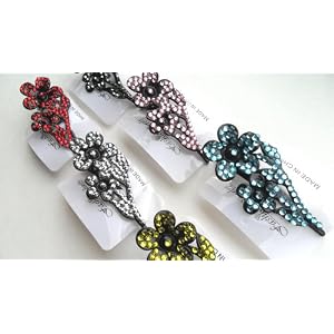 Rhinestone Bling Hair Clip with Flower Set of 6 Assorted Colors for every outfit!