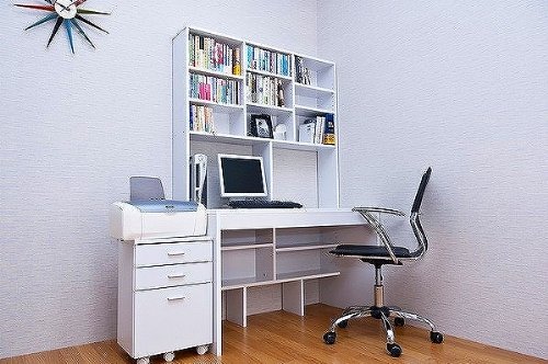 【圧倒的収納力！】上下棚付デスク　120幅　BR/WH 　収納ラック書棚本棚シェルフ机sk-cip120　ブラウン