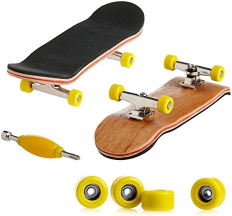 AKBOK Mini Wooden Deck Fingerboard Skateboard For Kids Teens Gift Yellow