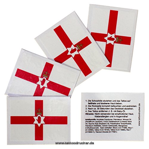 5 x Nordirland Tattoo Fahne Fan Set – EM Fanartikel 2016 – Northern Ireland Flag (5)