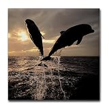 Tile Coaster (Set 4) Dolphins Flying in Sunset