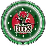 Milwaukee Bucks NBA Chrome Double Ring Neon Clock
