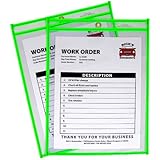 C-Line Neon Stitched Shop Ticket Holders, Green, Both Sides Clear, 9 x 12 Inches, 15 per Box (43913)