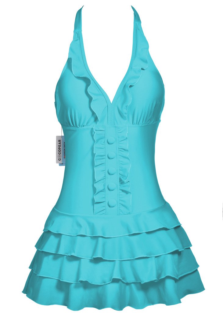 COCOPEAR Women's Cover Up One Piece Swimsuits Vneck Push Up Skirted