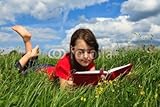 IMAGE OF Wallmonkeys Peel and Stick Wall Decals - Girl Reading Book Outdoor - 60