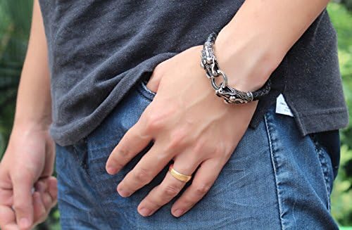 High Quality Fashion Leather Tibetan Silver Men Bracelet Titanium Fashion Male Vintage Accessories Parataxis Dragon Bracelet Men Jewelry