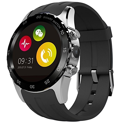 Evershop IPS Round Touch Screen Bluetooth Smart Watch Phone with SIM Card Slot and NFC Heart Rate Monitor Wrist Watch for IOS Apple iPhone, Android Samsung HTC Sony LG Smartphones (Black-silver)