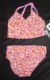 Infant/Toddler Girls 2 PC Swimsuit V-Neck Tankini Pink/Orange/Yellow Ditsy