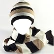 New Winter Ski Skate Knit Stripe Hat Beanie Scarf Set * Brown * Medium - Large