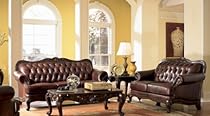 Hot Sale Victoria Classic Button Tufted Leather Sofa Set