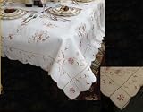 Renaissance Embroidered Design Tablecloth White 70 x 120