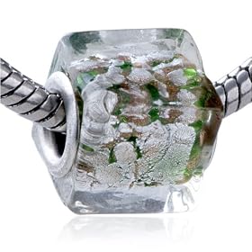 Pandora Bead and Bracelet Fit - Silver Foil Green Golden Speckle Translucent... by Pugster