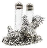 Arthur Court Rooster Salt-and-Pepper Set in Stand