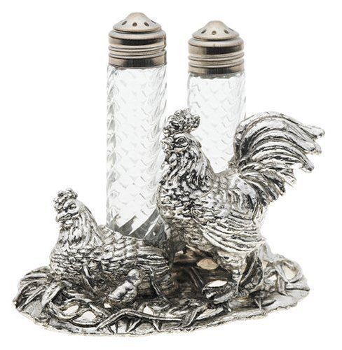 Arthur Court Rooster Salt-and-Pepper Set in Stand