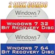 Windows 7 System Recovery disk Set for 32bit & 64bit Systems - Live Boot CD/DVD (compatible: Home Basic, Home Premium, Business, & Ultimate)
