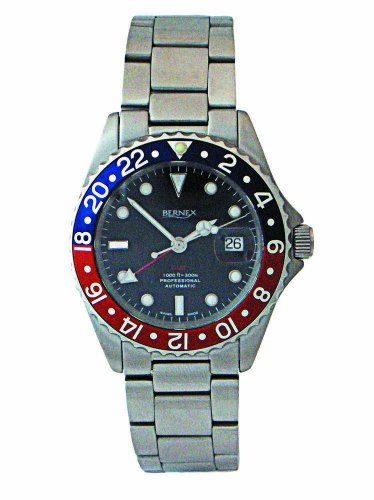 Bernex Swiss Made GMT Divers 300m Automatic Stainless Steel, Black dial, Sapphire glass, Bracelet Wrist Watch