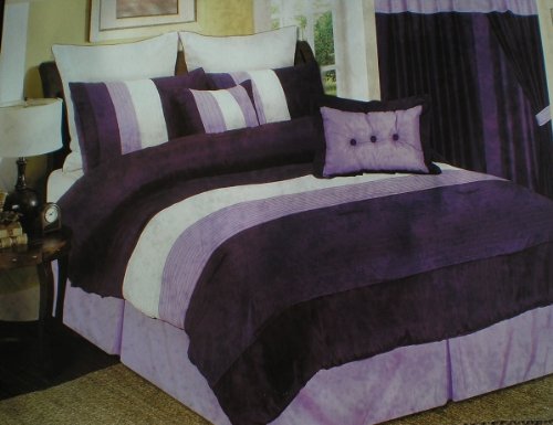 King Size High Quality 8 Piece Faux Silk Comforter Set Bedding-in-a-bag, Purple