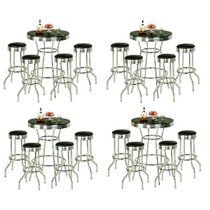4 Sets of 5 Piece Retro Black Bistro Table & Pub Set with 4 Barstools