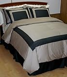 IMAGE OF 7-PC Black & Taupe Twin size (single bed) Hotel Down Alternative Bed in a bag Comforter set including a Duvet set+ sheet set+ down alternative comforter By sheetsnthings