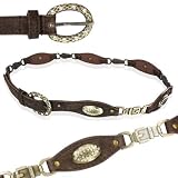 Women's Oval Metal Disc Rhinestone Brown Leather Belt