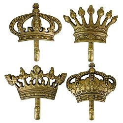 Gilt Wall Hooks- Crown Design, Set of 4